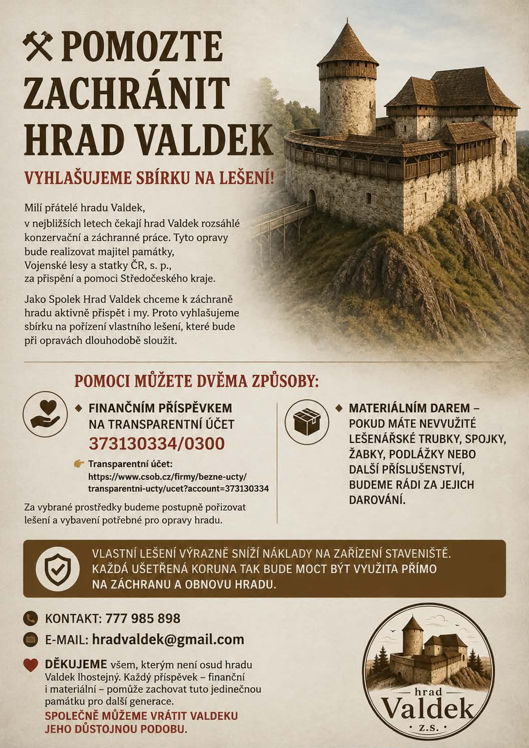 Podpořme společně záchranu hradu Valdek